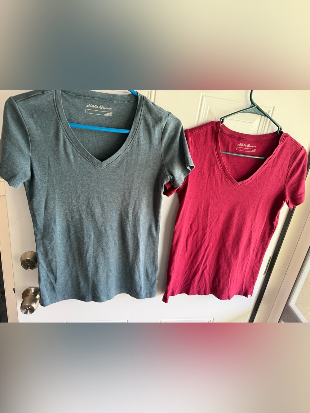 Two Eddie Bauer Women's V-Neck Shirts size Medium
